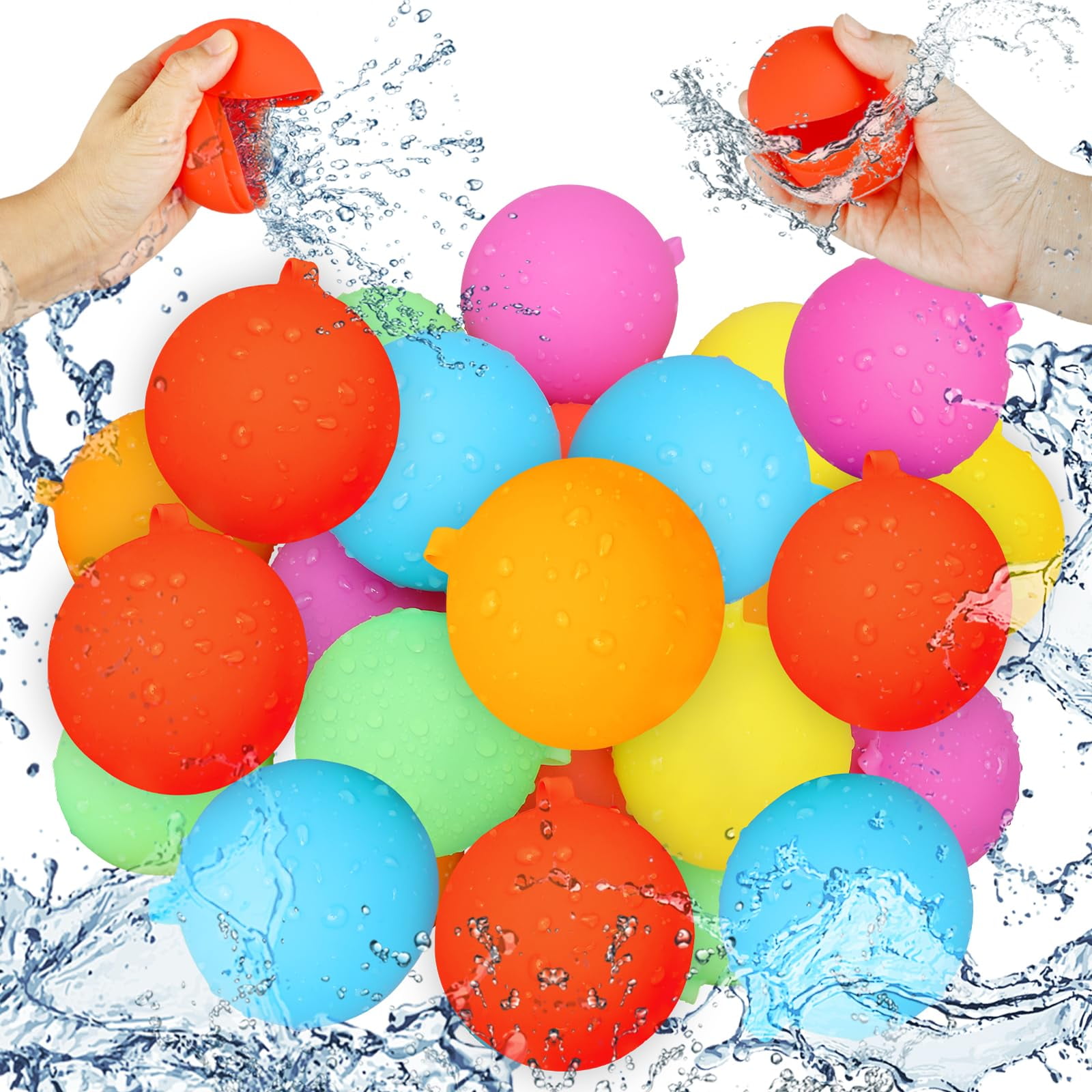 VATOS Reusable Water balloons,24pcs Refillable Water Bomb Splash Balls