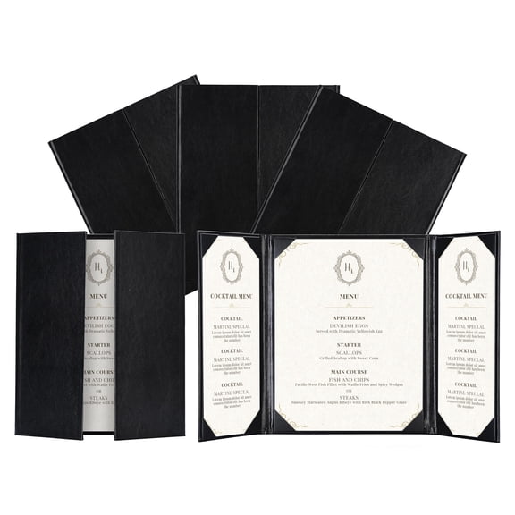 WeChef 5 pack Restaurant Menu Covers Gate-view 8.5x11" 1 Page & 4.25x11" 2 Page PU Leather Wine List Bars Hotel