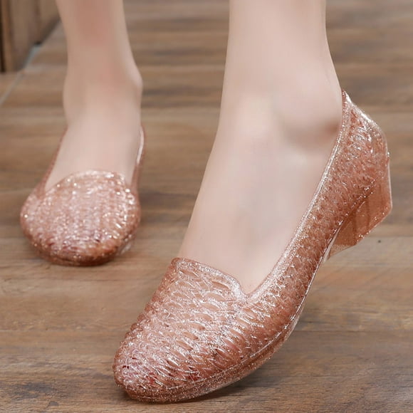WIZUTIZ Low Heel Sandals for Women Dress Sandals for Women Sports Comfort Stretchy Beach Shiny Sandals Pull-On Round Toe Shoes Mid Heel (2"-3") Wide Solid Sandals Club Deals Gold