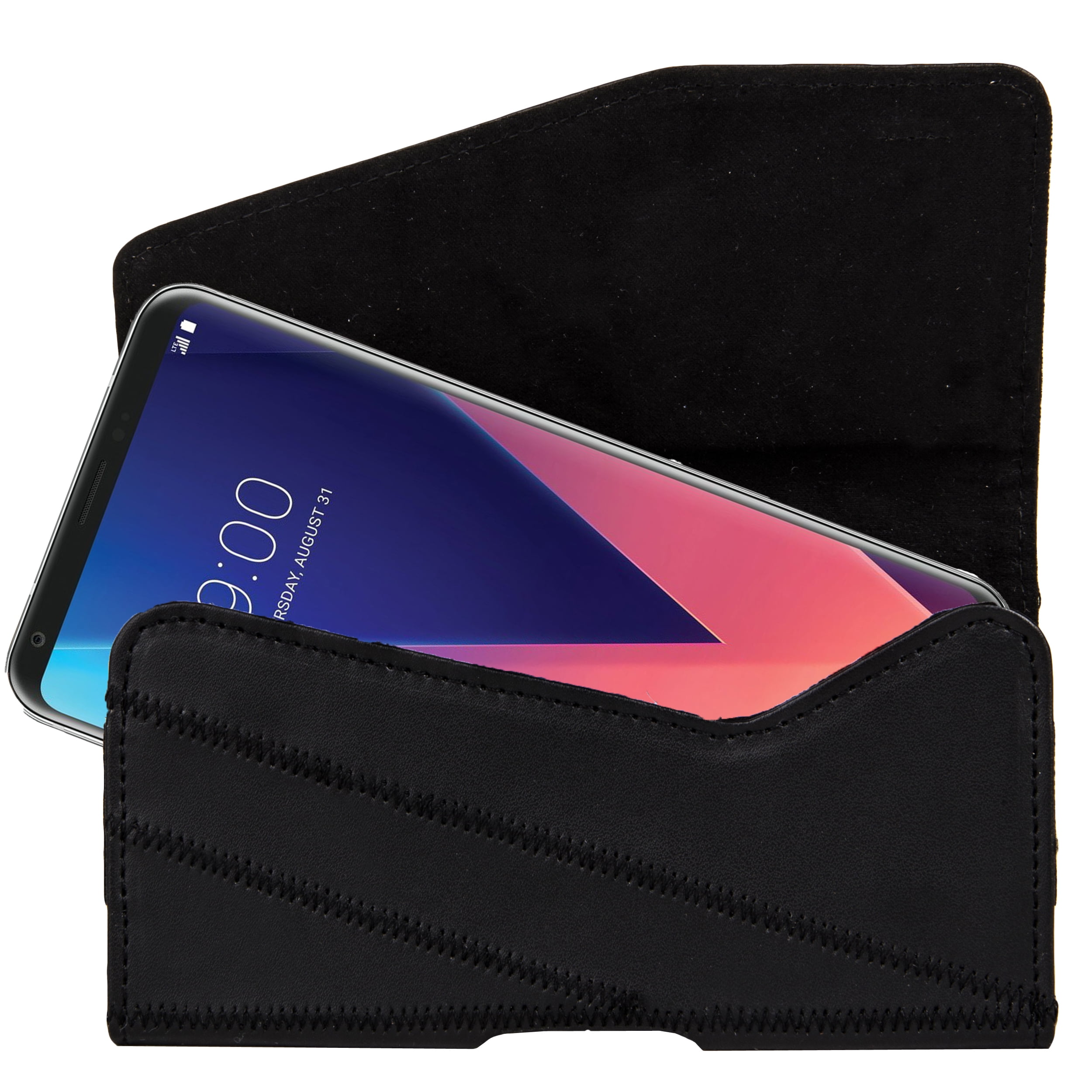 Vegan Leather Angled Cover Holster Carrying Case with Belt Loop and Clip for LG Q7 / K30 / Zone 4
