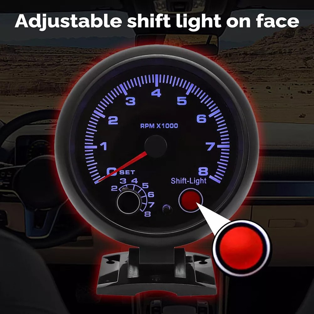BAGUER 3.75" 12V Car Tachometer Gauge Meter with LED Shift Light 0-8000 RPM