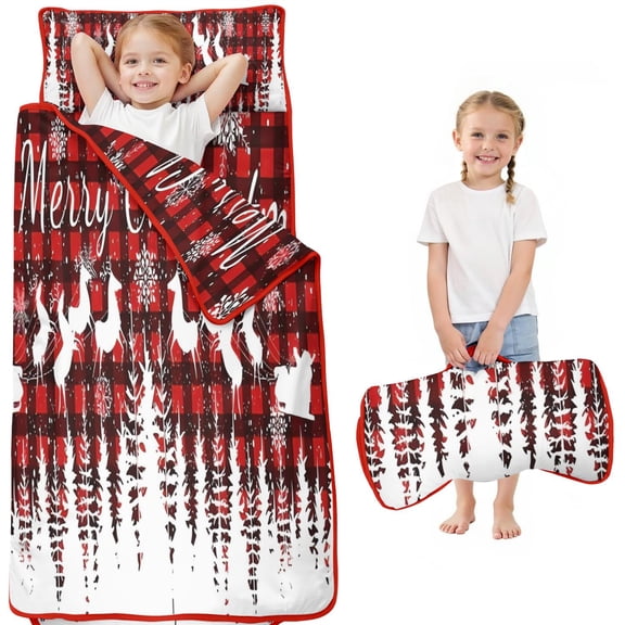 Red Christmas Pattern Toddler Nap Mats for Kids Preschool,50"x20" Sleeping Mat Bag or Kids,Toddler Sleeping Bag,Toddler Nap Mat or Daycare