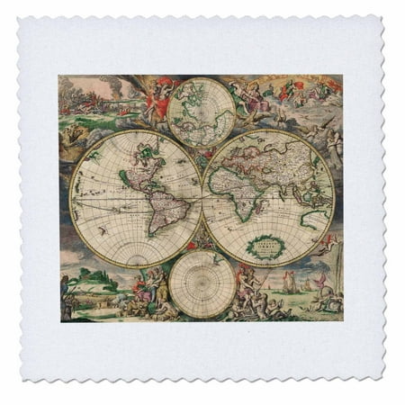 3dRose World Map 1689 Quilt Square 10 By 10 Inch