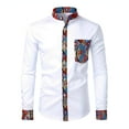 thumbnail image 5 of Yaoyar Men Fashion Printed Casual Shirt Pocket Buttoned Long Sleeve Stand-Up Collar Shirt Slim Fit Floral Print Shirt, 5 of 7