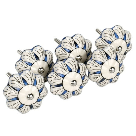 6 Pack Vintage Shabby Chic Hand Painted Ceramic Cabinet Knobs for Drawer Kitchen Dresser,Crinum asiaticum