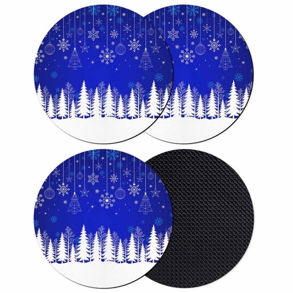 Blue Christmas Snowflakes Coasters Set of 4, Absorbent Coasters for Drinks, Xmas Balls Winter Pine Tree Coaster for Desk Coffee Table Protection, Home Decor House Warming Gifts 4"