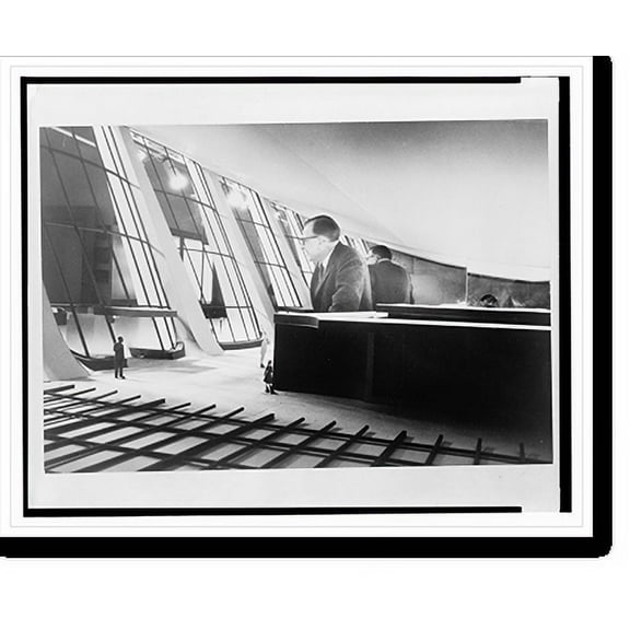 Historic Print, [Eero Saarinen standing inside model of the Dulles Airport terminal].photo by Bernice Clark., 16" x 20"