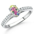 thumbnail image 2 of Gem Stone King 10K White Gold Mercury Mist Mystic Topaz and White Lab Grown Diamond Soitaire Engagement Ring for Women (1.18 Cttw, Oval 7X5MM, Gemstone Birthstone, Available in Size 5, 6, 7, 8, 9), 2 of 4