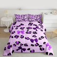 thumbnail image 2 of Manfei Teens Bow Leopard Print 3-Piece Full Size Comforter Sets,Black Purple Bedding Comforter Set,Kawaii Bowknot Lightweight Bedding Sets,Luxury Bedroom Decor,Reversible, 2 of 8
