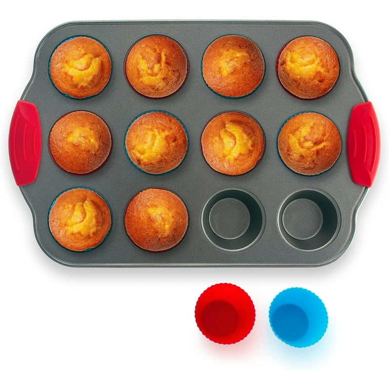 Boxiki Kitchen Non-Stick Steel Jumbo 6 Cup Muffin Pan with Silicone Handles  and Reusable Liners - Perfect for Baking Large Muffins and Cupcakes
