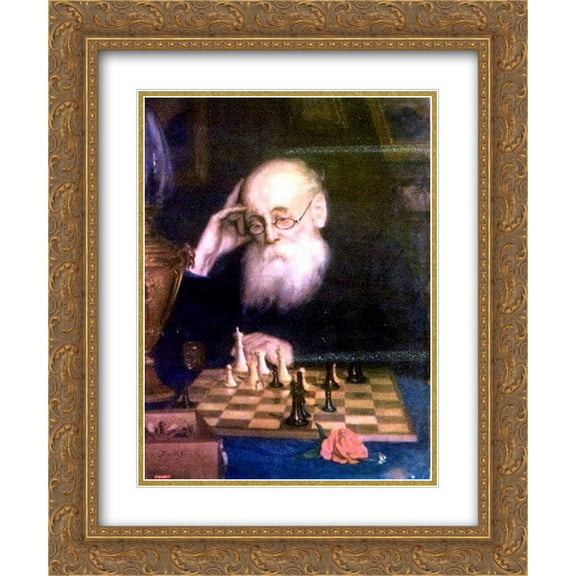 Grigoriy Myasoyedov 2x Matted 20x24 Gold Ornate Framed Art Print 'Portrait of chess player A. D. Petrova'