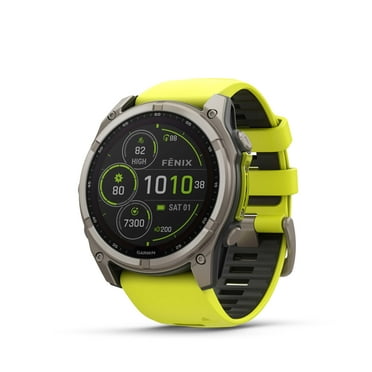 Garmin fenix® 8 – 51 mm, Solar, Sapphire, Premium Multisport GPS Smartwatch, Long-Lasting Battery Life, Dive-Rated, Built-in LED Flashlight, Titanium with Amp Yellow/Graphite Band