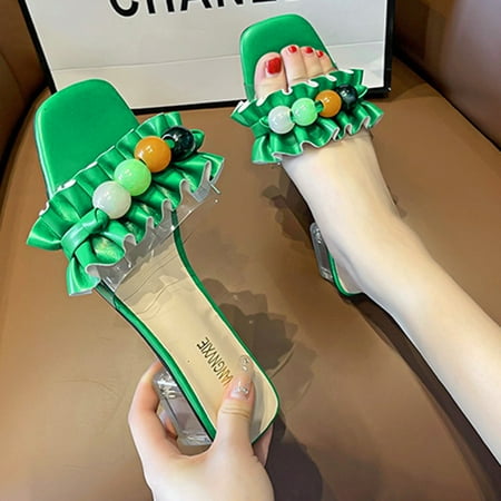 

ãYilirongyummã Green 40 High Heels For Women Beaded Ladies Fashion Transparent Heel Slip Sandals High Shoes Heel On Women s High Heels