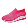 thumbnail image 2 of Willtoo Women's Glittery Rhinestone Fashion Breathable Wedge Sneakers Summer Butterfly Embroidered Bling Sneakers for Women Sparkly Mesh Slip-on Walking Sneaker Hot Pink, 2 of 6
