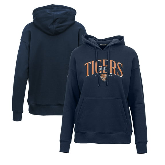 Women's Levelwear Navy Detroit Tigers Adorn Cooperstown Collection Retro Spellout Pullover Hoodie