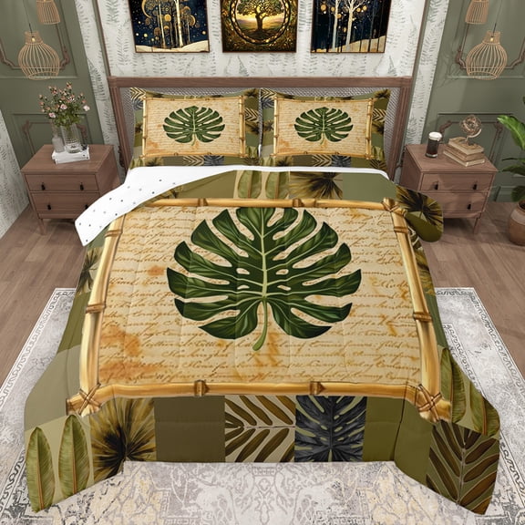 Feelyou Tropic Palm Leaves Bedding Comforter Set, Vintage Western Plant Twin Comforter Sets, Teens Kids Boys Girls Reversible Bedding Set, Microfiber Bedroom Decor, 2 Pieces