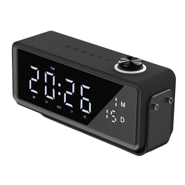 Reloj despertador digital Bluetooth con micrófono Carga USB LED Sonido de manos Multifunción Subwoofer Negro Sunnimix Relojes de alarma