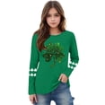 thumbnail image 3 of Girls Green St. Patrick's Day Shirt Glitter Shamrock Top Long Sleeve Kids Holiday Tee Relaxed Fit Asymmetrical Hem Clover T-Shirt,Size 5 T, 3 of 5