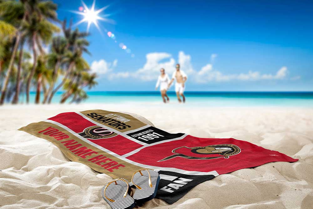 Ottawa Senators NHL Colorblock Personalized Beach Towel, 30" x 60"