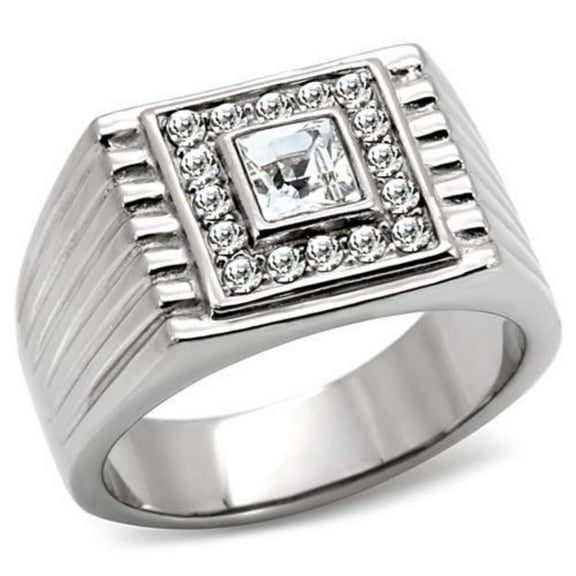 Luxe Jewelry Designs Men's Stainless Steel Ring with Clear Crystals - Size 11