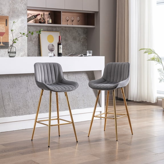 26 Inch Gray Bar Stools with Golden Legs and Foam Filler / Durable Seating for Commercial Bars