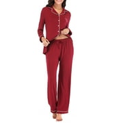 Red Home Clothes Pajamas Women's Spring/Summer Modal Long Sleeve Cardigan Two Piece Set