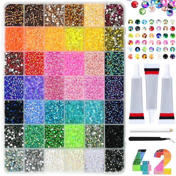 32000 Pcs Resin Rhinestones for Bedazzling, 42 Colors 3mm Flatback Gems for Diamond Art Nail Art Crafting