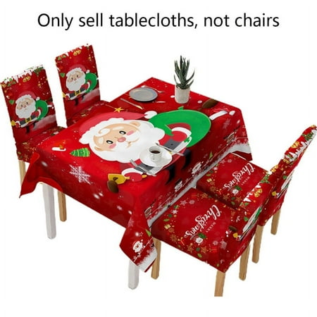 

Qisuw Christmas Waterproof Tablecloth Cartoon Santa Claus Print Rectangle Table Cover