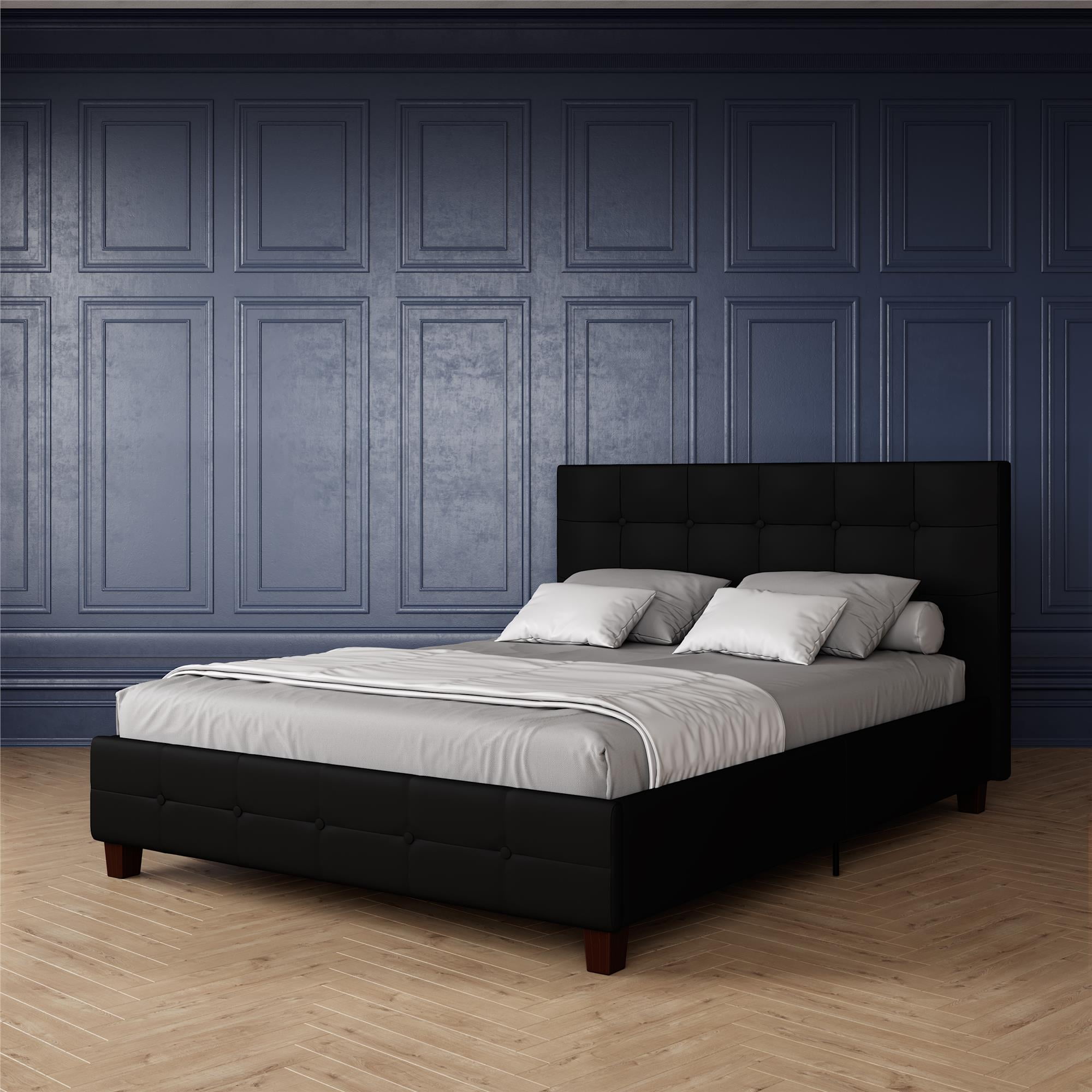 Dorel Home Rose Upholstered Bed, Black Linen, Multiple Sizes Queen