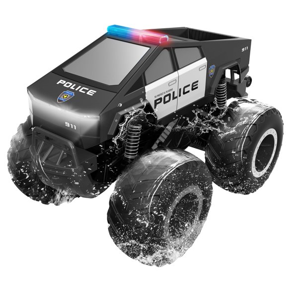 GoBang 1:16 Amphibious Cyber Police Car Monster Truck Toys Remote Control Car Waterproof Rc Cars 4WD All Terrain Off-Road Trucks for 6 7 8 9 10 11 12 Year Old Boys Gi