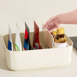 TIMIFIS Plastic Universal Storage, Desk Organizer Office Desk Stationery Storage Box Kitchen Storage Box Multifunctional Desk Pen Support Compartment Storage Box