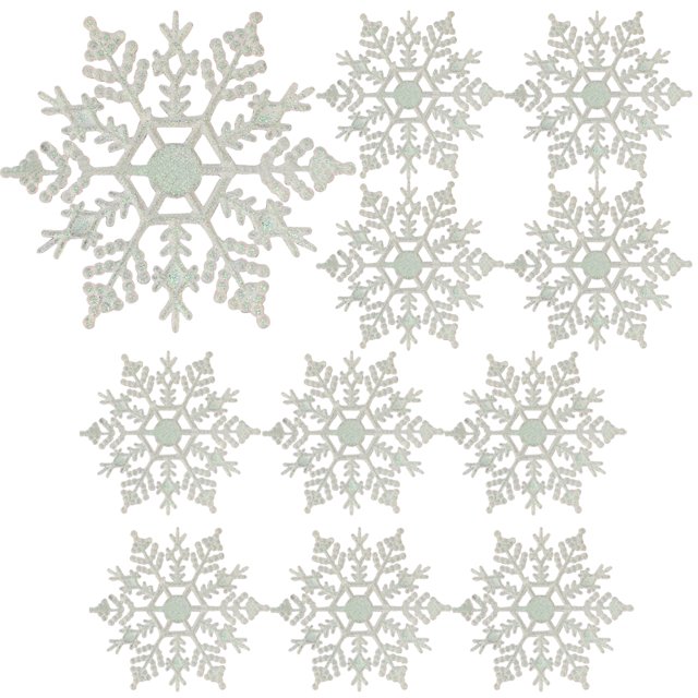 Colgante Árbol de Navidad 12 Uds. Lindos copos de nieve con purpurina de plástico de 10Cm decoración colgante colgante para árbol de Navidad