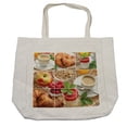 thumbnail image 1 of Coffee Shopping Bag, Breakfast with Coffee Croissants Orange Juice Fresh Strawberry Yogurt Oatmeal Photo, Eco-Friendly Reusable Bag for Groceries Beach and More, 15.5" X 14.5", Cream, by Ambesonne, 1 of 2