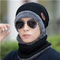 thumbnail image 1 of Gorro de lana cálido acolchado de terciopelo para invierno, gorro de punto a rayas para ciclismo, gorro de algodón con cuello frío, 1 of 5