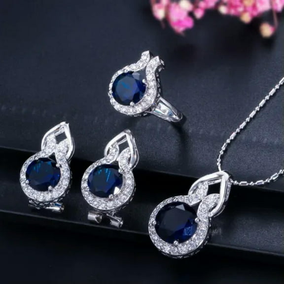 EOEMY Red Cz Stone Round Necklace Earring Ring Ladies Party Fashion Brand Jewelry Sets