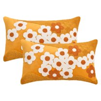 Unique Bargains Pack of 2 Velvet Embroidery Floral Throw Pillow Covers 20" x 12" Yellow