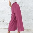 thumbnail image 4 of ShomPort Womens Cotton Linen Pants Elastic High Waist Wide Leg Trousers Full Length Casual Pants with Pockets (Hot Pink), 4 of 8