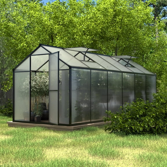 VEIKOUS 12' x 6' Outdoor Walk-in Greenhouse with Aluminum Frame, Lockable Door and Adjustable Vents for Patio, Backyard