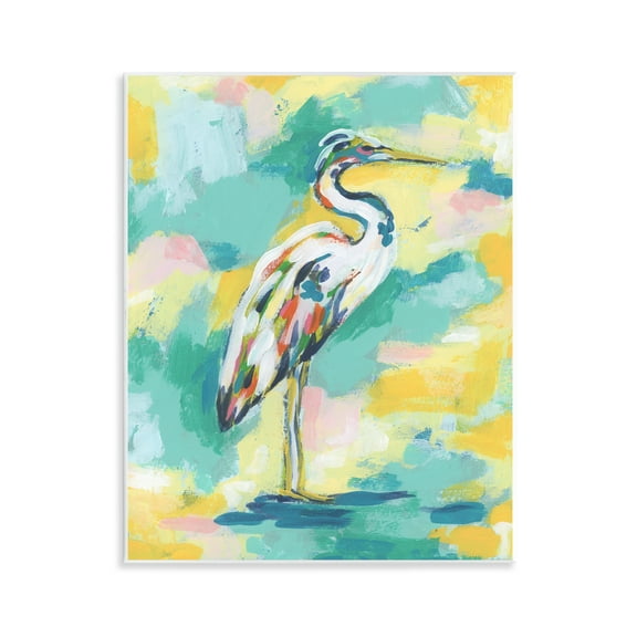 Stupell Industries Blue & Yellow Heron Bird Animals Painting Unframed Art Print Wall Art, 11 x 14