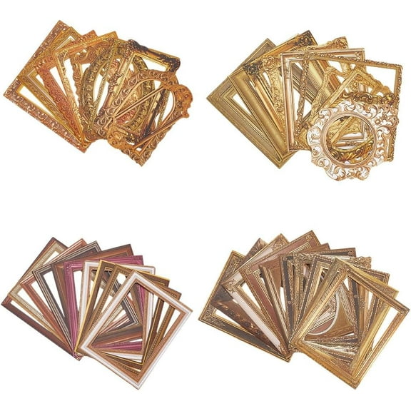 120Pcs 4 Styles Photo Frame Craft Stickers Vintage Border Stickers Retro Colorful Hollow Textured Decorative Self Adhesive Background Album Paper for Junk Journal Scrapbooking Art DIY Crafts