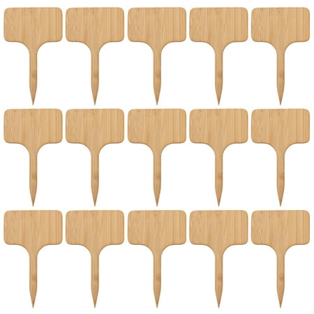 

HEMOTON 20 Pcs Thicken Bamboo Signpost T Shape Mini Plants Label Plaque Ornaments Miniature Decors Seedling Box Plant Ornaments (Square Style)