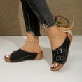 thumbnail image 5 of Womens Black Wedge Sandals Double Buckle Slide Sandals PU Faux Leather Adjustable Open Toe Comfort Casual Summer Shoes,Size 9.5, 5 of 9