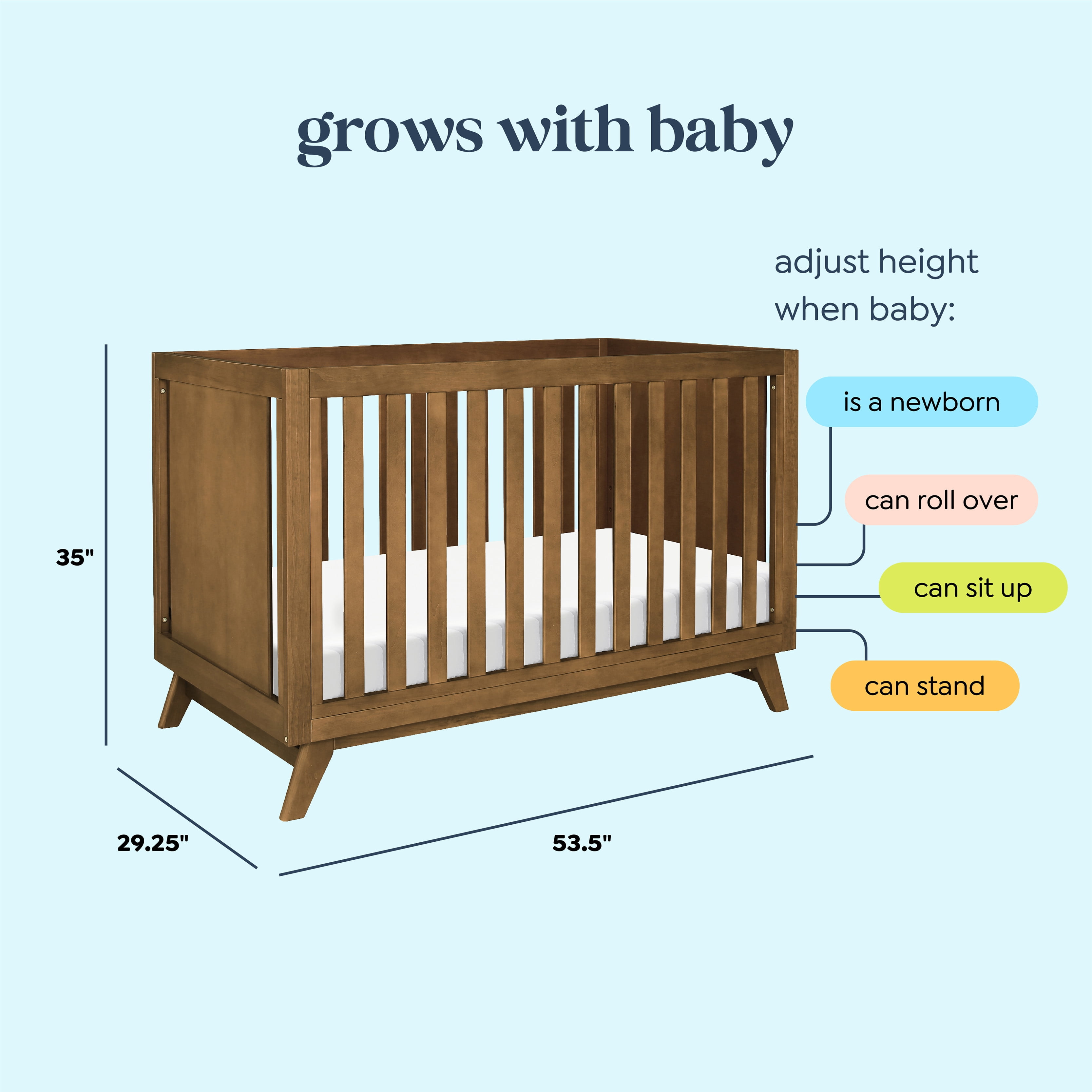 DaVinci Otto Pine Wood 3-in-1 Convertible Crib in Walnut