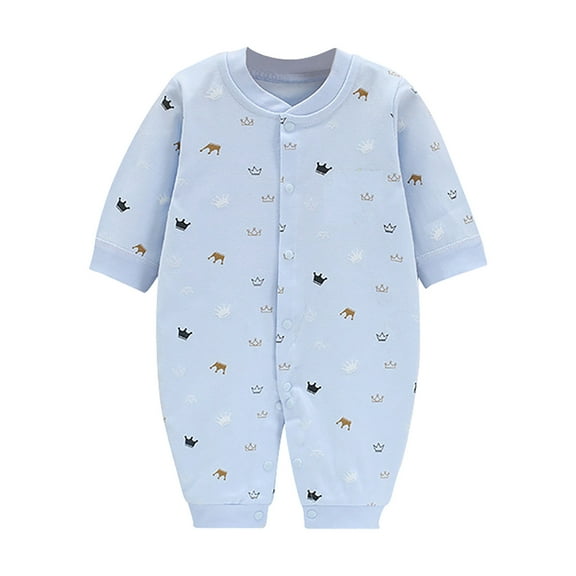Rhuody Boy Winter Onesies 0-3 Months Long Sleeve Jumpsuit Boy Girl Crewneck Cartoon Prints Romper Classic Soft Clothings Blue