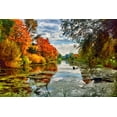 thumbnail image 2 of Alpenglow Workshop 32x23 White Modern Wood Framed Museum Art Print Titled - Lakeside Autumn Trees, 2 of 4