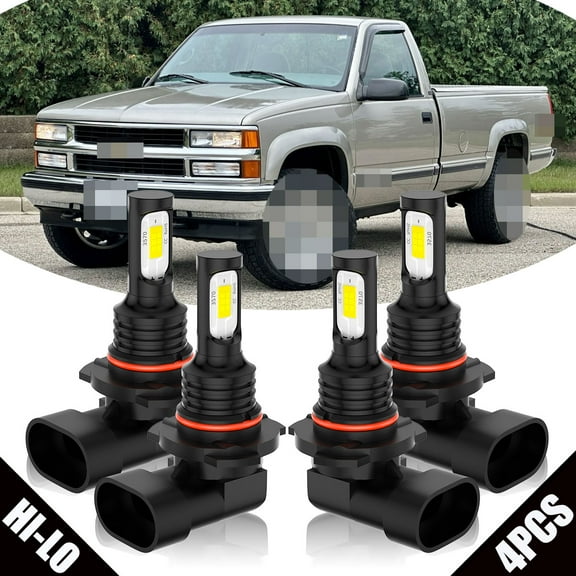 For Chevy Silverado 2500 1999 2000 2001 2002 Combo 4pcs 9005 9006 LED Headlight Bulbs Kit High/Low Beam 6000K Canbus Ready Halogen Replacement,40W, Pure White, Easy To Install,4000LM Ultra Bright