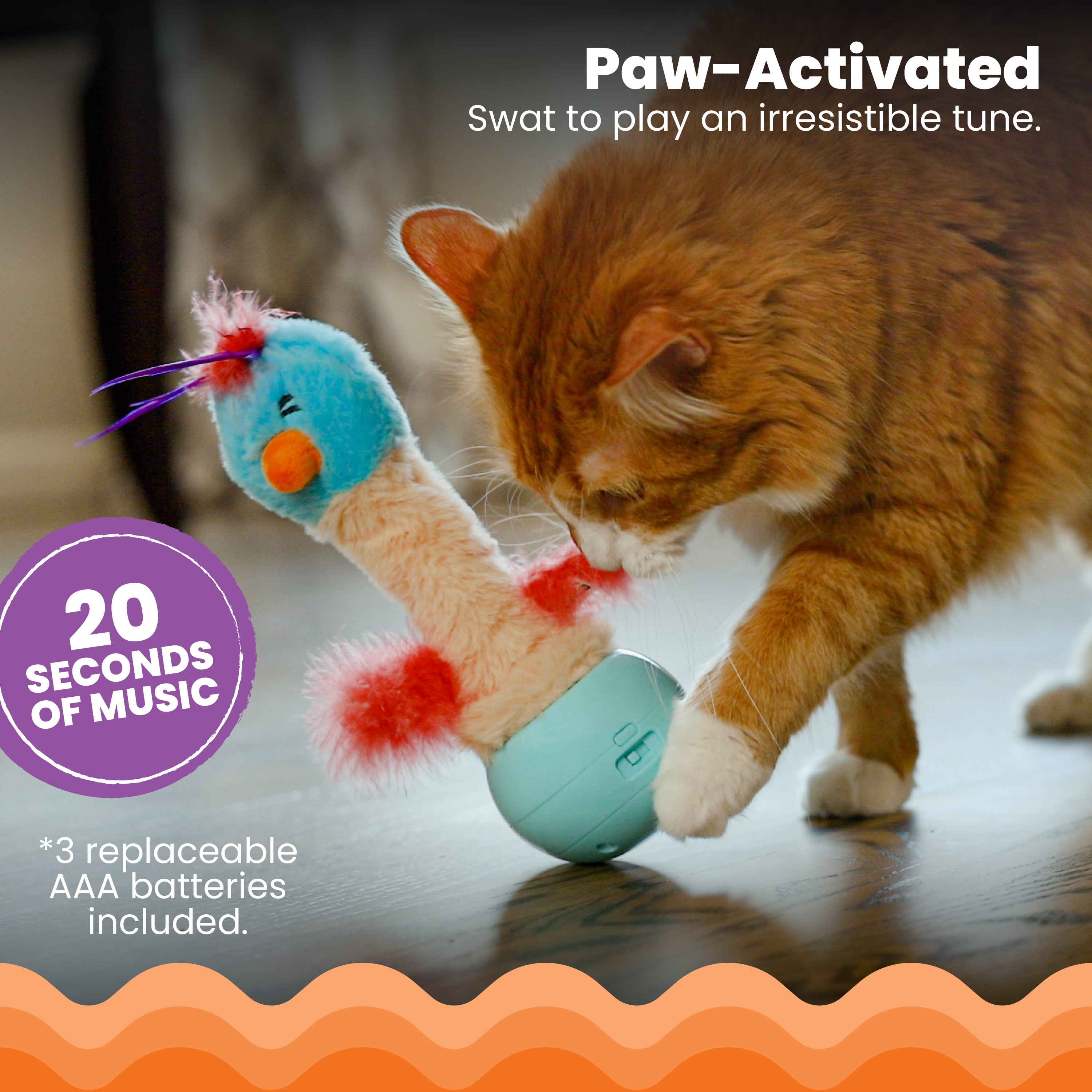 Catstages Electronic Dancing Ostrich Interactive Cat Toy, Wobbles and Plays Music, Battery Powered, Plush, Blue