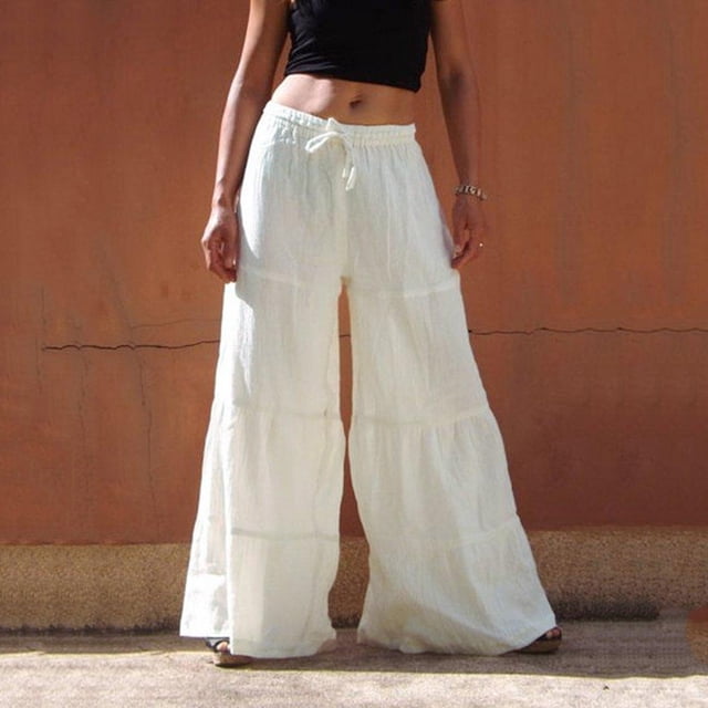 CEHVOM Mode Femmes Pantalon Ample Couleur Unie Décontracté Jambes Larges Coton Lin