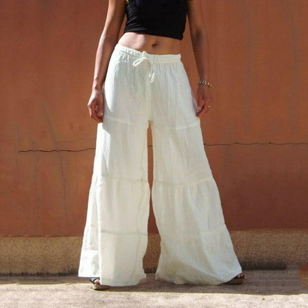 Pntutb moda mujer pantalones de pierna ancha casuales de color sólido sueltos pantalones de lino de algodón Pntutb Pntutb-2782