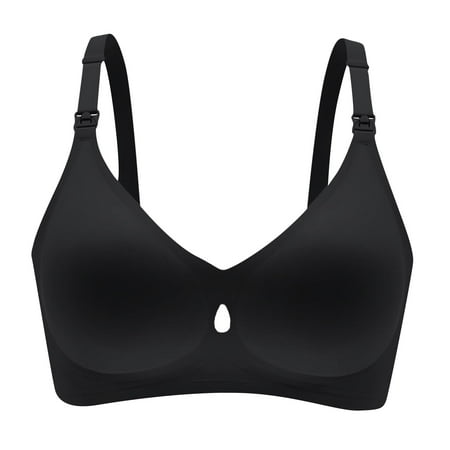DXOUPM Nursing Bras for Breastfeeding Seamless V Neck Maternity Bra Women Pregnancy Breastfeeding Bra Black XXL